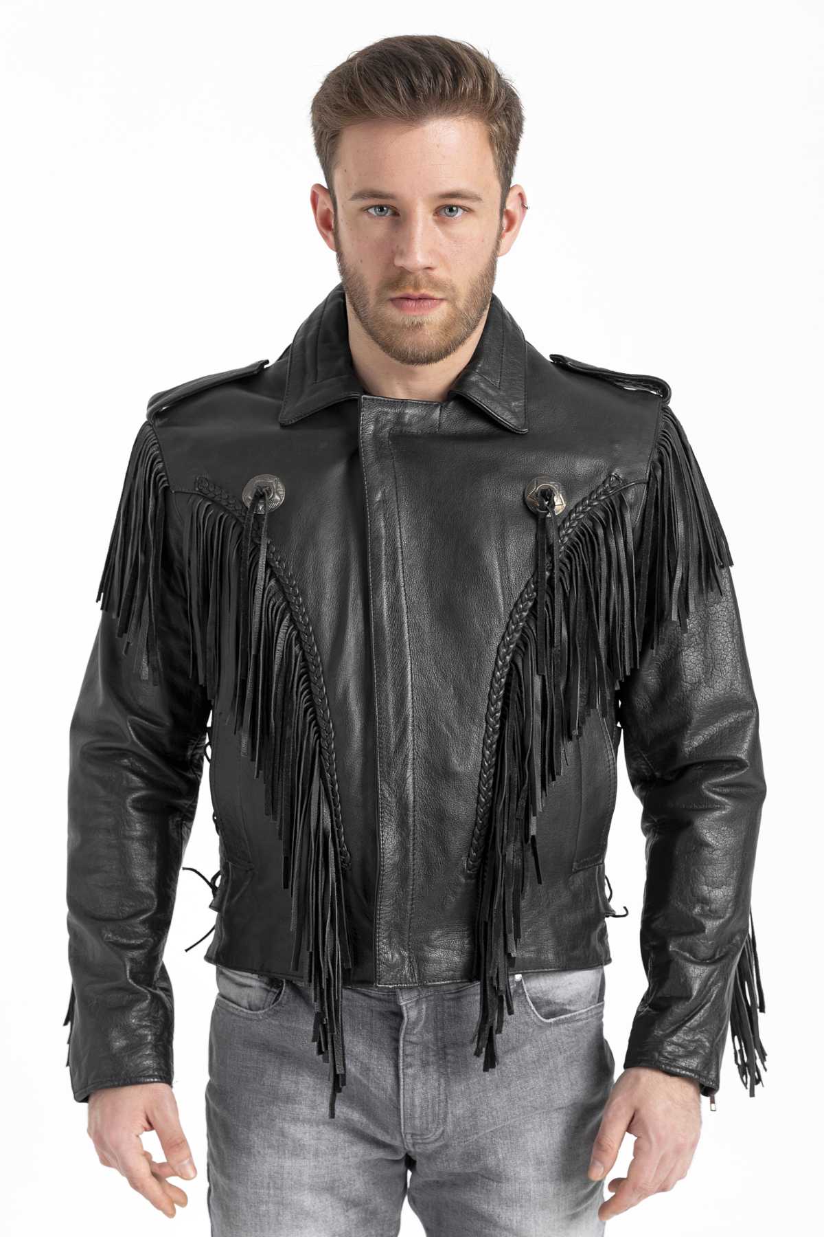 HD-0015 -- Erkek Deri Ceket Bonjawa / Püsküllü