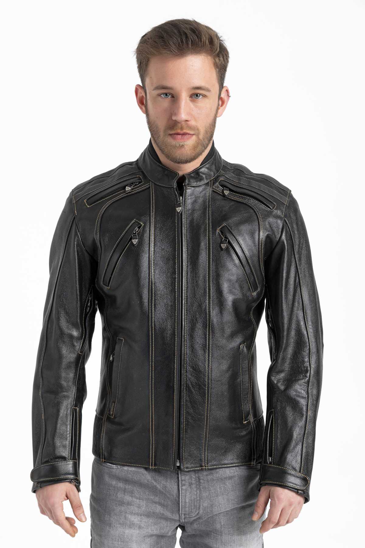 HD-0016 -- Erkek Deri Ceket Hardwing / Sarı İpli