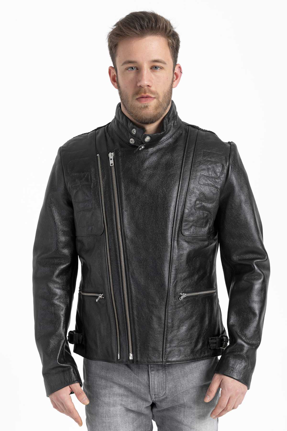 HD-0019 -- Erkek Deri Ceket Çift Fermuarlı / Fileli