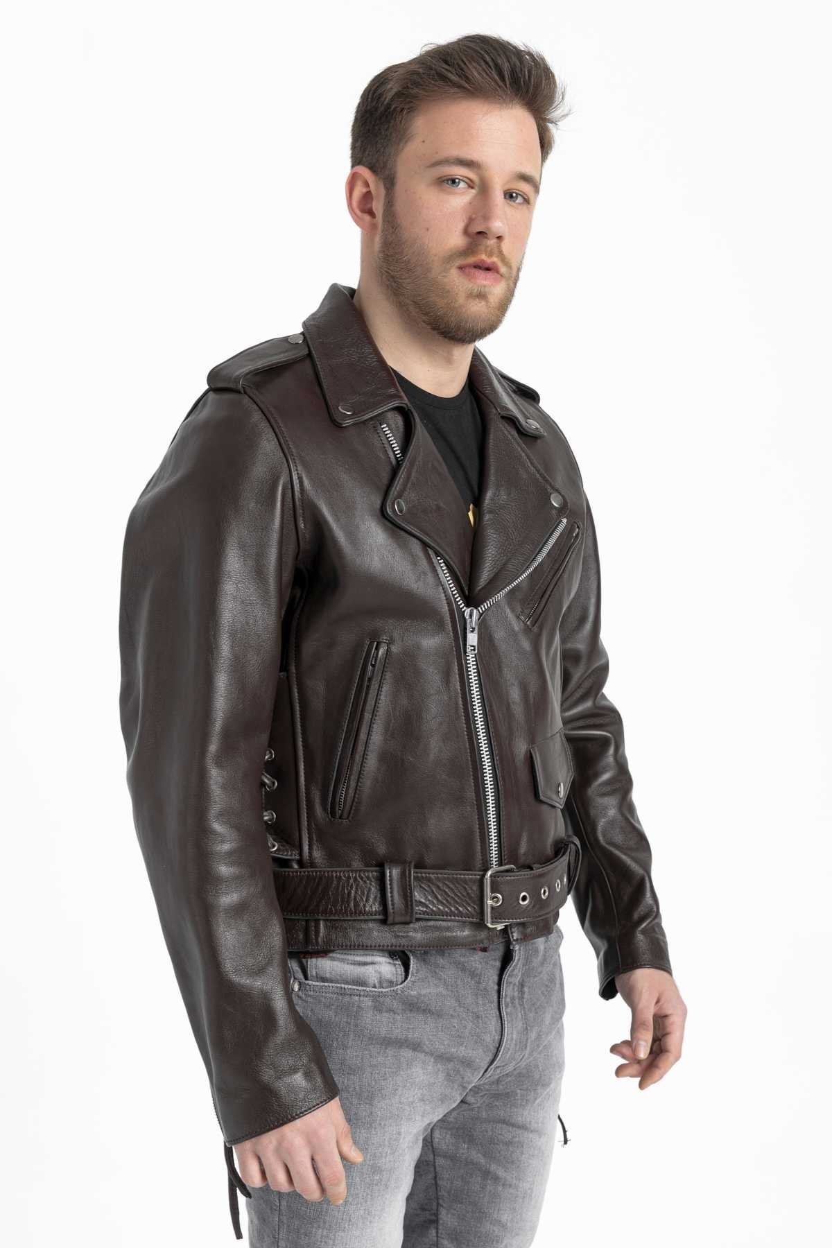 HD-0025 -- Erkek Deri Ceket Kusuka Kemerli / Bordo - Görsel 2