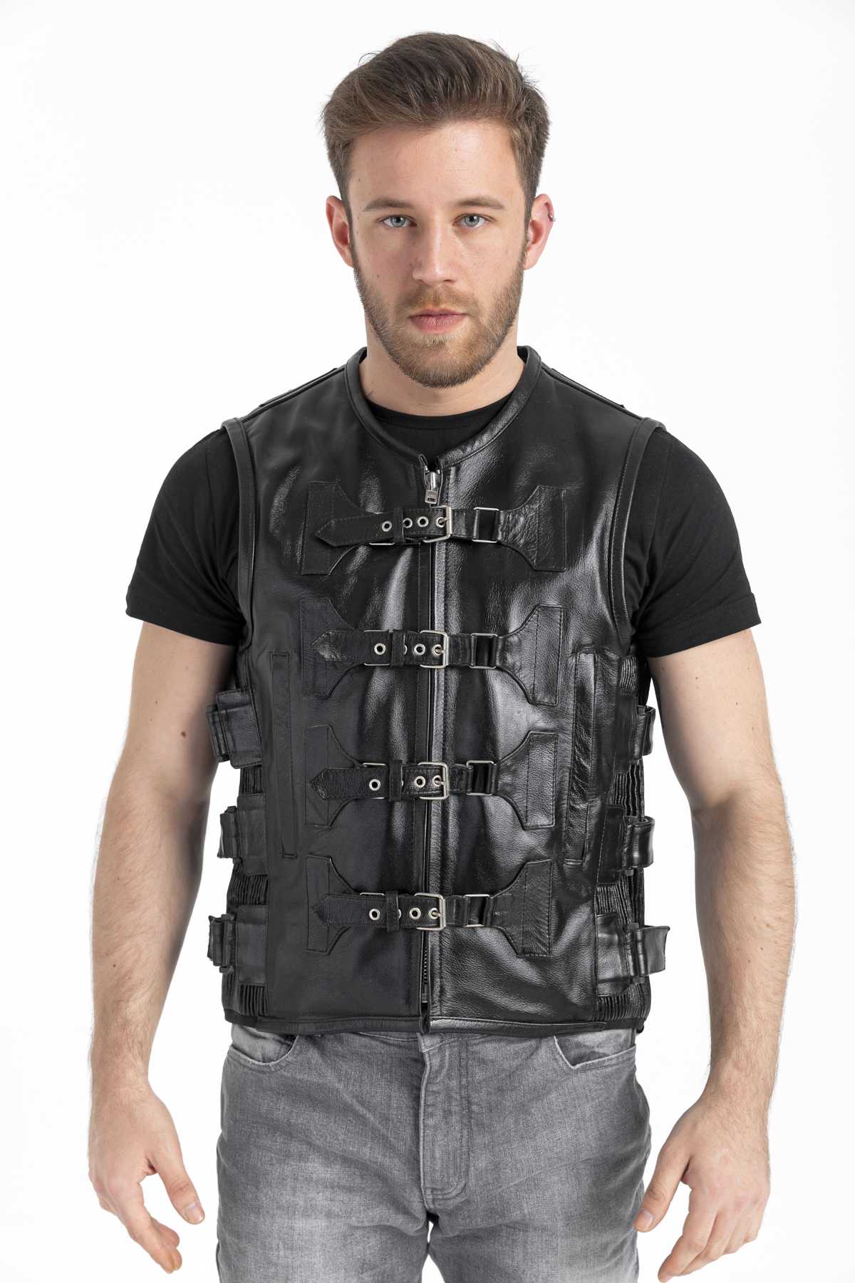 HD-0080 -- Erkek Deri Yelek Yan Lastikli Cırtlı İç Cepli