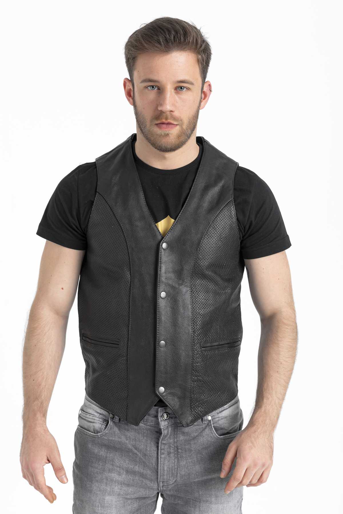 HD-0063 -- Erkek Deri Yelek Delikli
