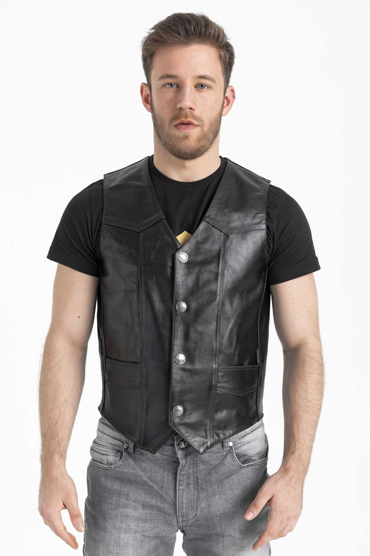 HD-0062 -- Erkek Deri Yelek Klasik Yan Kapalı
