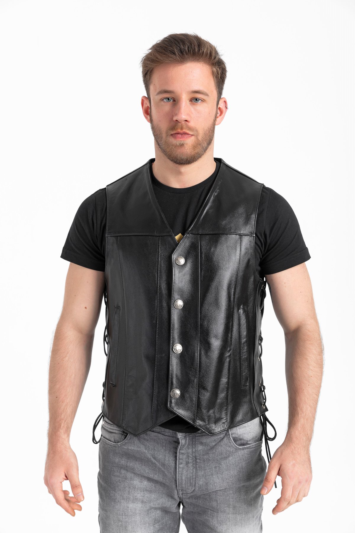 HD-0081 -- Erkek Deri Yelek Yan İpli 2